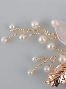 2pcs Women's Pink Flower Gold Leaf Faux Pearl Hairpin Headdress Can Be Worn In Daily Weddings Boho Valentine's Day - Gold - View 5