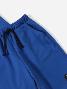 SHEIN Tween Boy Drop Shoulder Tee & Drawstring Waist Shorts With Chain Necklace - Blue - View 3