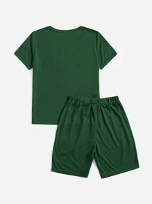 SHEIN Camiseta Tween Para Menino Com Estampa De Gamepad & Shorts Com Gráfico De Letras