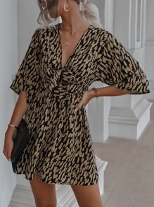 SHEIN LUNE Allover Print Tie Front Dress - Multicolor - View 1