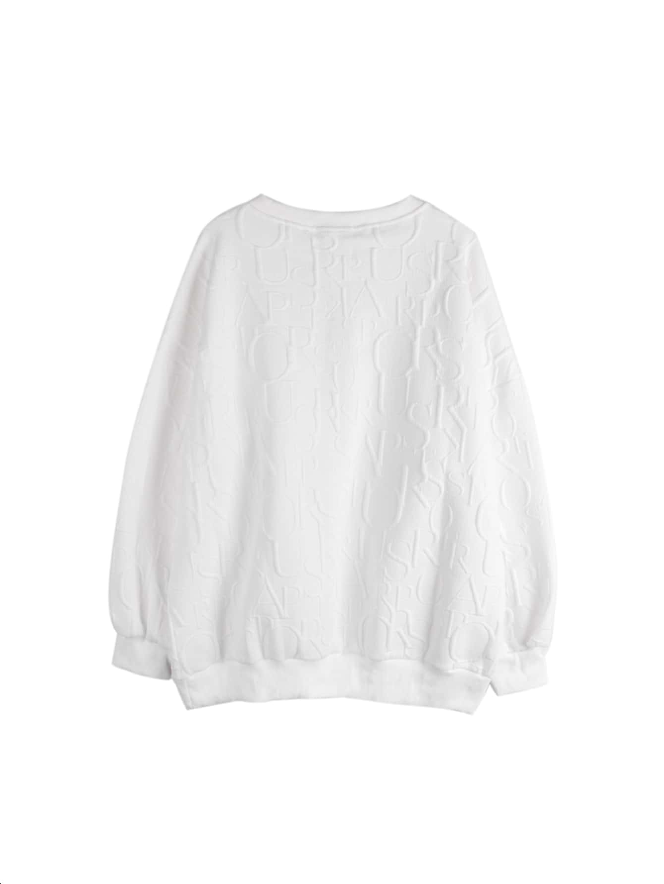 Áo chui đầu oversize vai trễ in chữ nổi, dành cho cả nam và nữ - trắng - Xem 2