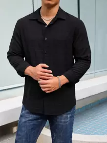 Manfinity Men Plaid Button Front Shirt - Black - View 1