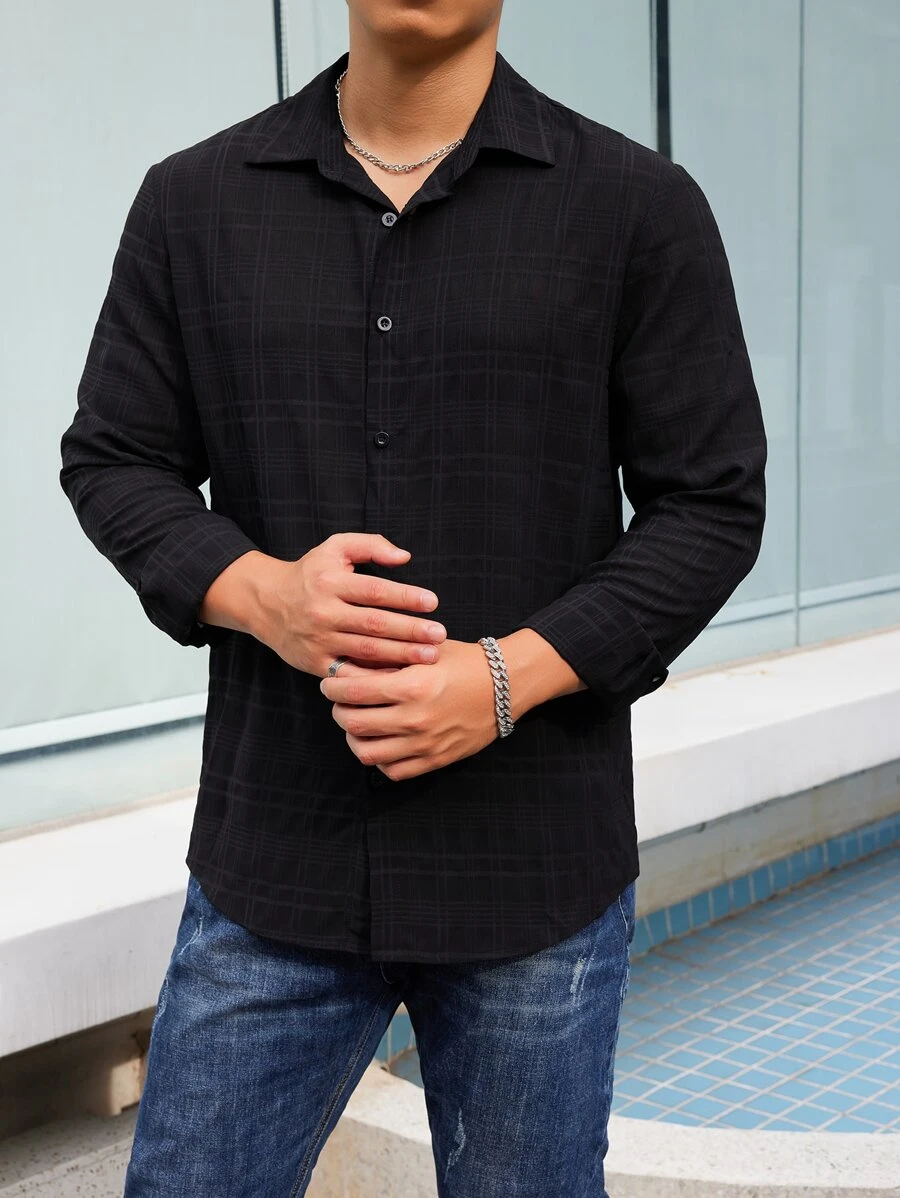 Manfinity Men Plaid Button Front Shirt - Black - View 1