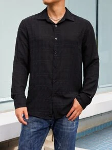 Manfinity Men Plaid Button Front Shirt - Black - View 4