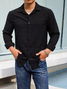 Manfinity Men Plaid Button Front Shirt - Black - View 5