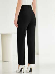 Modelyn Quần nữ Nút đôi Dây kéo màu trơn Thanh lịch - màu đen - Xem 2