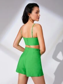 BizChic Solid Cami Top & Belted Shorts Set - Green - View 6