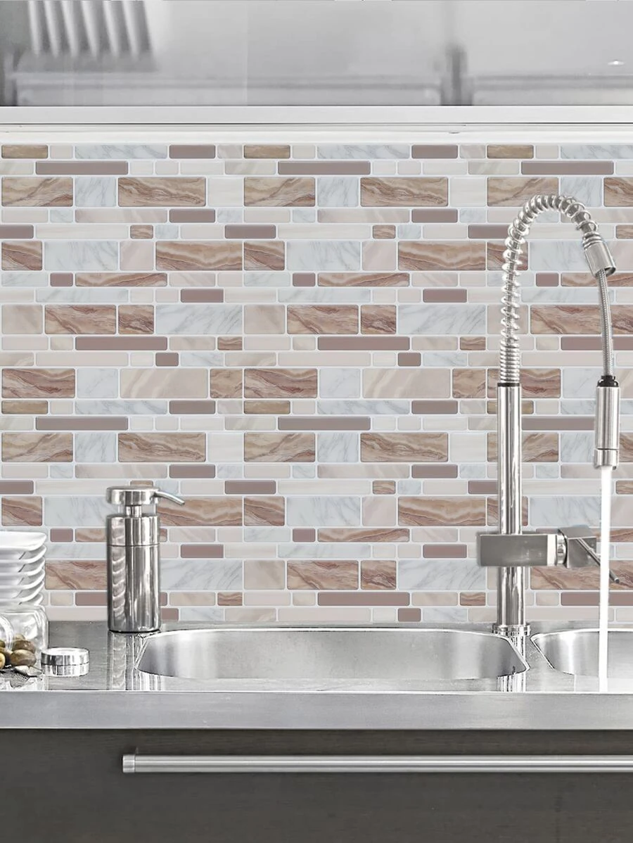 1pc Marble Pattern Waterproof Kitchen Sticker - Multicolor - View 1