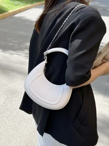 Màu thuần Tối giản Chuỗi Túi Hobo , Hằng ngày Đi làm Sử dụng Thời gian rảnh rỗi Du lịch Kỳ nghỉ Đường phố Mua sắm Trắng Dây kéo Màu thuần Chuỗi kim loại Da giả Chất liệu Trăng lưỡi liềm Cái túi Chuỗi kim loại - trắng - Xem 2