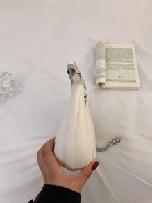 Màu thuần Tối giản Chuỗi Túi Hobo , Hằng ngày Đi làm Sử dụng Thời gian rảnh rỗi Du lịch Kỳ nghỉ Đường phố Mua sắm Trắng Dây kéo Màu thuần Chuỗi kim loại Da giả Chất liệu Trăng lưỡi liềm Cái túi Chuỗi kim loại - trắng - Xem 3
