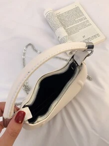 Màu thuần Tối giản Chuỗi Túi Hobo , Hằng ngày Đi làm Sử dụng Thời gian rảnh rỗi Du lịch Kỳ nghỉ Đường phố Mua sắm Trắng Dây kéo Màu thuần Chuỗi kim loại Da giả Chất liệu Trăng lưỡi liềm Cái túi Chuỗi kim loại - trắng - Xem 5