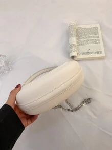 Màu thuần Tối giản Chuỗi Túi Hobo , Hằng ngày Đi làm Sử dụng Thời gian rảnh rỗi Du lịch Kỳ nghỉ Đường phố Mua sắm Trắng Dây kéo Màu thuần Chuỗi kim loại Da giả Chất liệu Trăng lưỡi liềm Cái túi Chuỗi kim loại - trắng - Xem 6