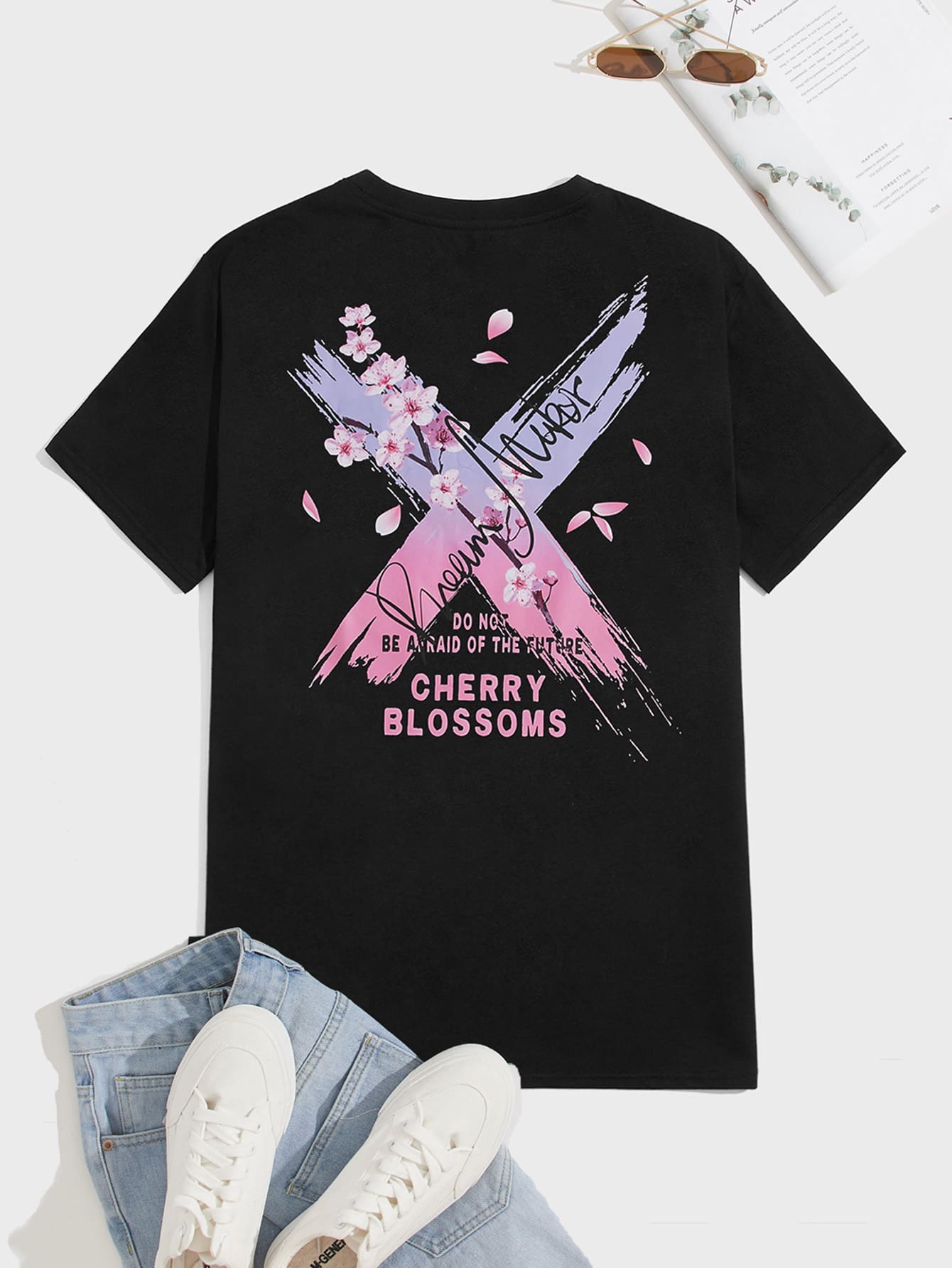 Manfinity Tops Nam Hoa Lá thư Giải trí - màu đen - Xem 1