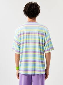 Manfinity VCAY Loose Fit Men's Colorful Striped & Letter Print Drop Shoulder T-Shirt - Multicolor - View 2