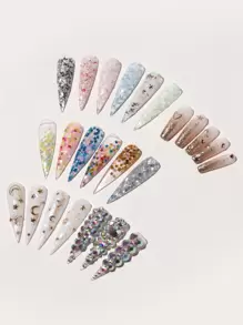 8Pcs Mixed Nail Art Decoration Set & 2Pcs Tool Set Diy Nail Charms Nail Gems Nail Supplies Nails - Multicolor - View 7