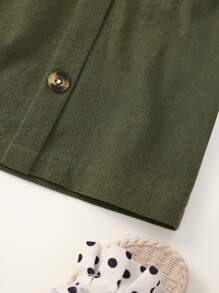 Niñitas Vestido unicolor de cuello asimétrico con botón delantero - Verde militar - Ver 4