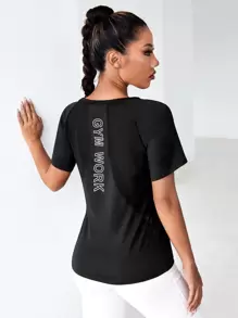 Easithlete Áo Tees & Tanks  Thể thao Nữ Tương phản Mesh cắt Lá thư - màu đen - Xem 1