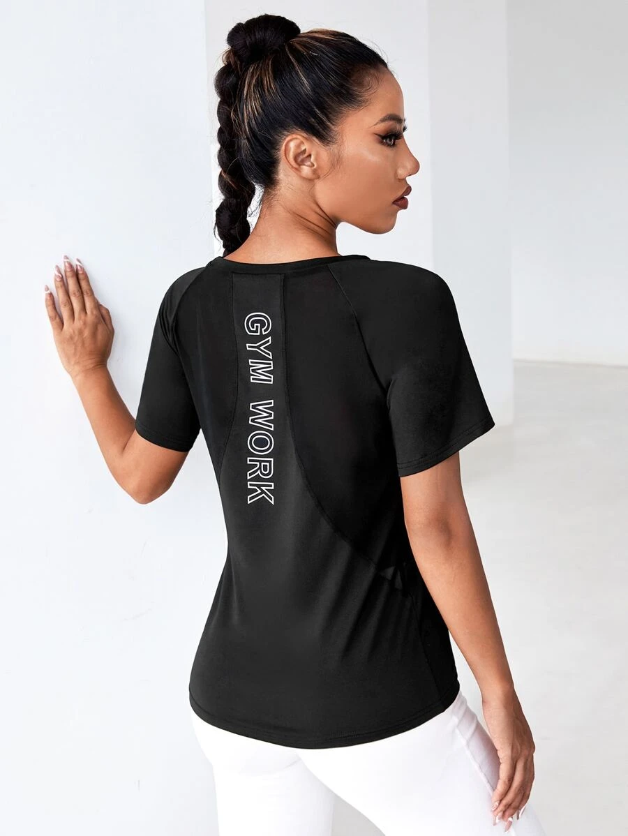 Easithlete Áo Tees & Tanks  Thể thao Nữ Tương phản Mesh cắt Lá thư - màu đen - Xem 1