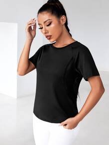 Easithlete Áo Tees & Tanks  Thể thao Nữ Tương phản Mesh cắt Lá thư - màu đen - Xem 2