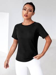 Easithlete Áo Tees & Tanks  Thể thao Nữ Tương phản Mesh cắt Lá thư - màu đen - Xem 4