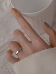 1 chiếc nhẫn kim loại tròn đơn giản, tối giản, đa năng, thời trang thường ngày - Bạc - Xem 1