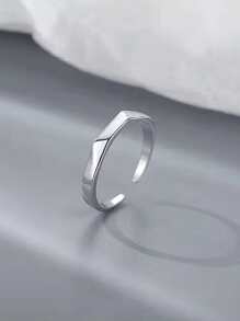 1 chiếc nhẫn kim loại tròn đơn giản, tối giản, đa năng, thời trang thường ngày - Bạc - Xem 2