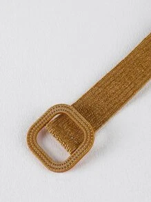 1pc Women Square Buckle Boho Straw Belt, For Beach - Brown - View 3