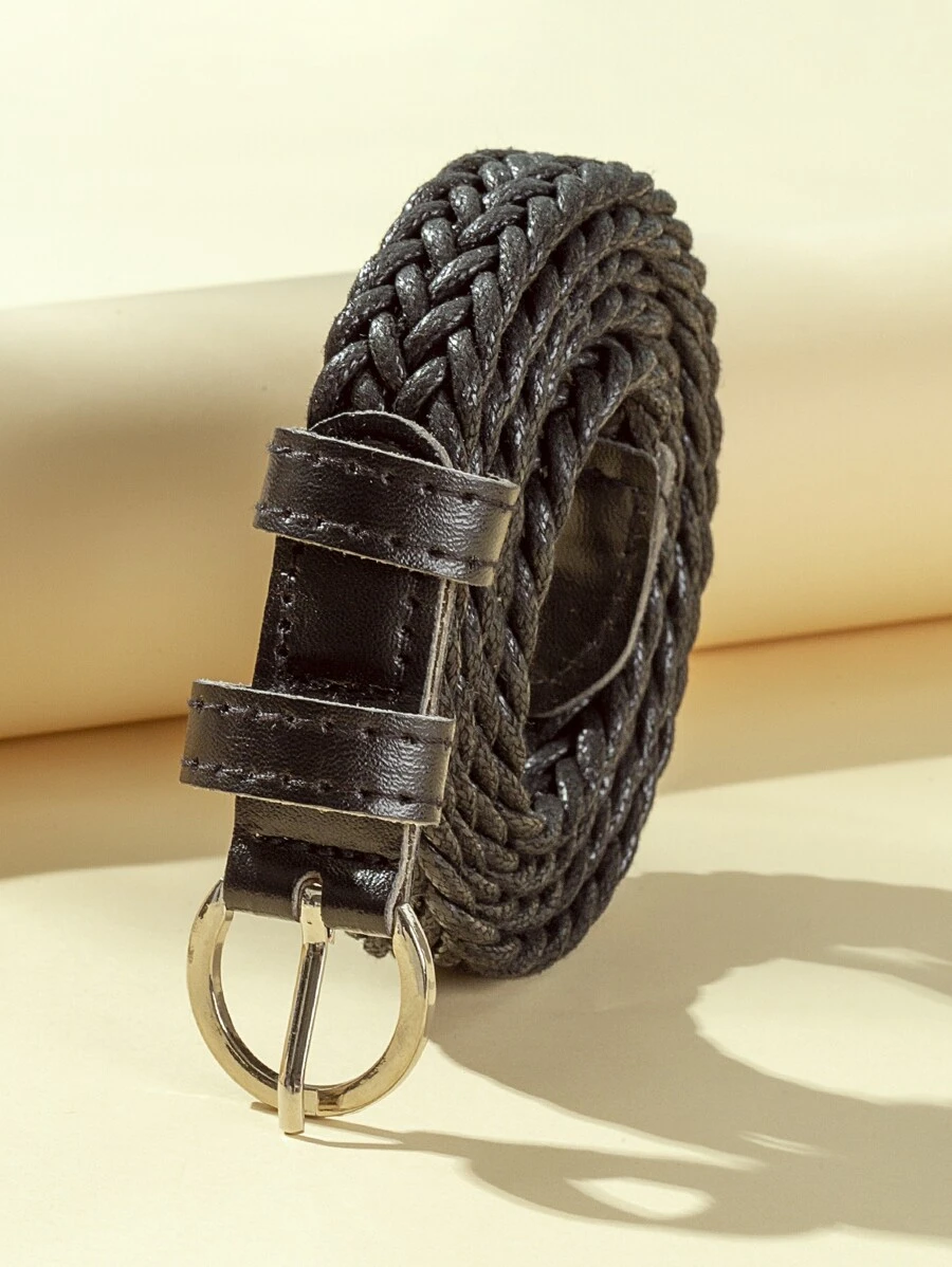 Boho Round Buckle Woven Belt Summer, School Fall, Autumn, Halloween - Black - View 1