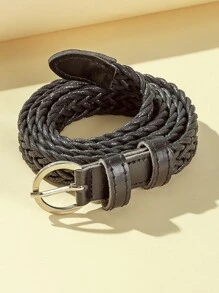 Boho Round Buckle Woven Belt Summer, School Fall, Autumn, Halloween - Black - View 5