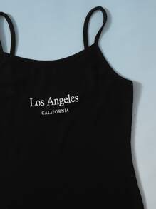 SHEIN Tween Girl Super Crop Pullover & Letter Graphic Cami Dress Set - Black and White - View 3