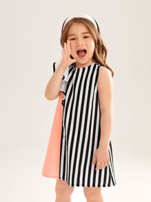 SHEIN Niñitas Vestido de rayas ribete con fruncido - Multicolor - Ver 4