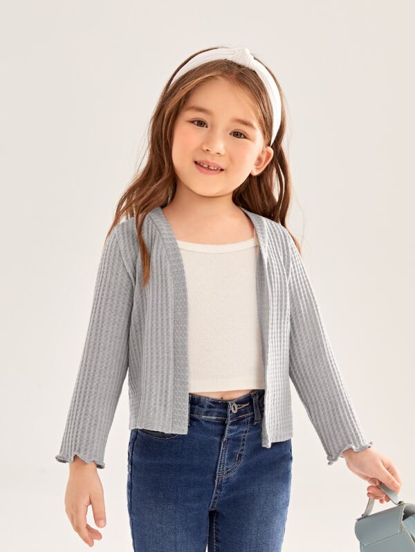 SHEIN Kids EVRYDAY Toddler Girls Lettuce Trim Open Front Jacket SHEIN UK