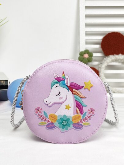 One Piece Girls Mini Flower Unicorn Pu Zipper Closure Cartoon Cute Crossbody Bag Suitable For Daily Use