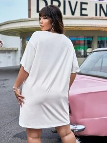 SHEIN 大碼多巴胺穿衣法卡通圖案T恤洋裝 - 白色 - 查看 2