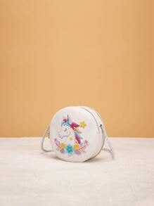 Bolso Cruzado Lindo De Dibujos Animados Con Cierre De Cremallera De Pu De Unicornio De Una Pieza Para Niñas Adecuado Para Uso Diario - Blanco - Ver 1