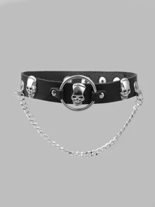 Fashionable and Popular Men Chain & Skull Decor Choker PU for Vacation and for a Stylish Look - Black - View 2