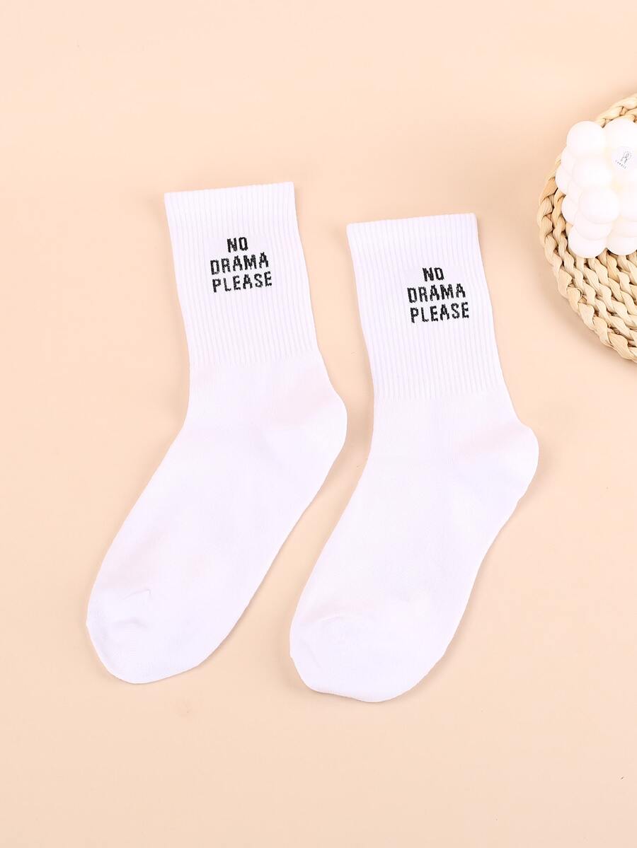 Hombres Calcetines de tripulación con estampado de letra - Blanco y Negro - Ver 1