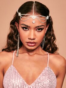 Faixa de cabeça de fantasia de decoração de corrente de strass - Prata - Visão 6