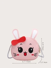 Kids Cartoon Rabbit Design Crossbody Bag - Pink - View 3