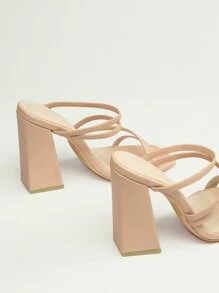 多條帶露趾粗跟穆勒鞋 - 杏色 - 查看 4