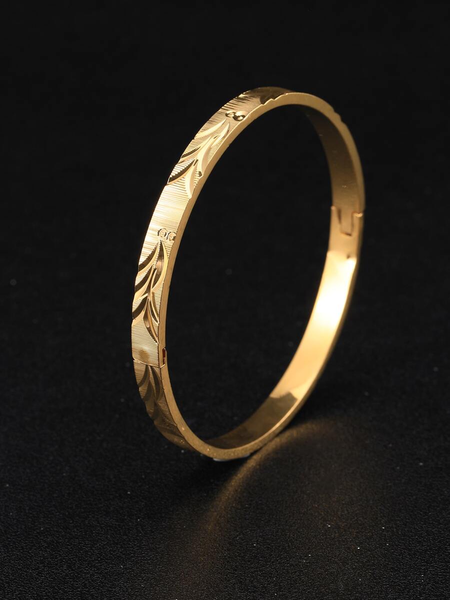 男士紋理質感手鐲黃金不銹鋼時尚受歡迎首飾類禮品派對 - 金黃色 - 查看 1