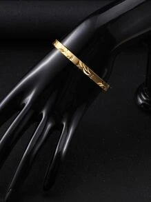 男士紋理質感手鐲黃金不銹鋼時尚受歡迎首飾類禮品派對 - 金黃色 - 查看 2