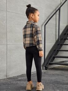 SHEIN Conjunto De Mono Y Chaqueta De Hombros Caídos Con Estampado A Cuadros Para Niñas Jóvenes - Multicolor - Ver 2