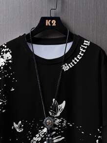 Manfinity LEGND Men Butterfly & Splash Ink Print Tee, 2000s Style - Black - View 5