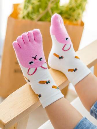 1 par de calcetines con dedos estilo dibujos animados para niños, suaves y transpirables, aptos para primavera y otoño