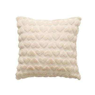 Fuzzy Heart Cushion Cover Without Filler, Beige Heart Tufted Throw Pillowcase For Home Decor
