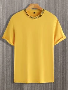 Manfinity Homme 男士標語圖案小高領T恤 - 黃色 - 查看 3