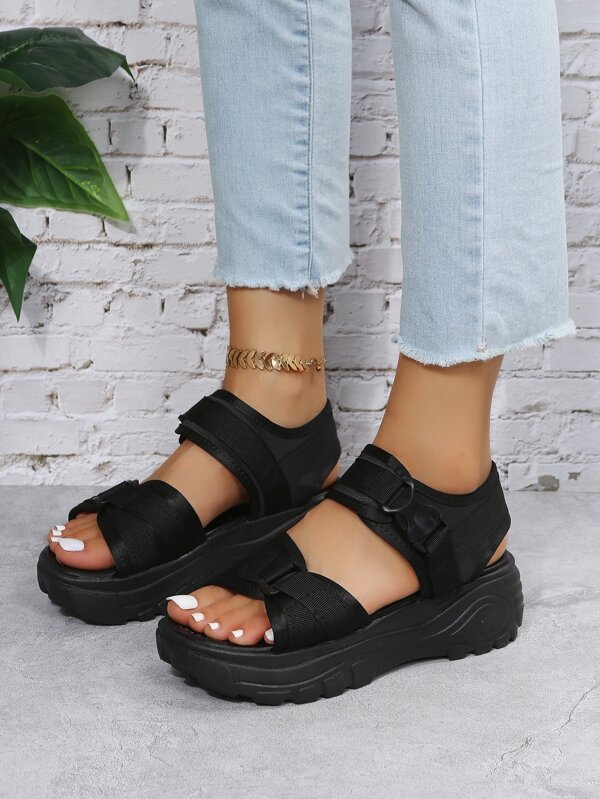 Classic Women's Hook And Loop Sandals, Suitable For Commute, Beach, Summer