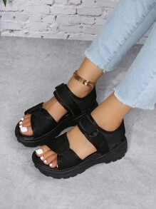 Classic Women's Hook And Loop Sandals, Suitable For Commute, Beach, Summer