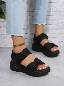 Classic Women's Hook And Loop Sandals, Suitable For Commute, Beach, Summer